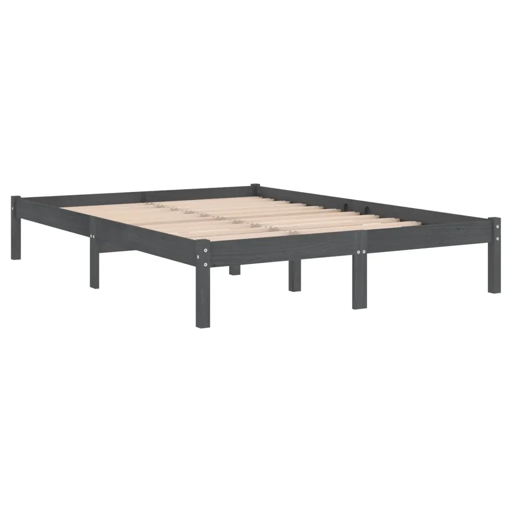 Letto matrimoniale | Letto per adulti | Giroletto Grigio in Legno Massello di Pino 200x200 cm - Image 4