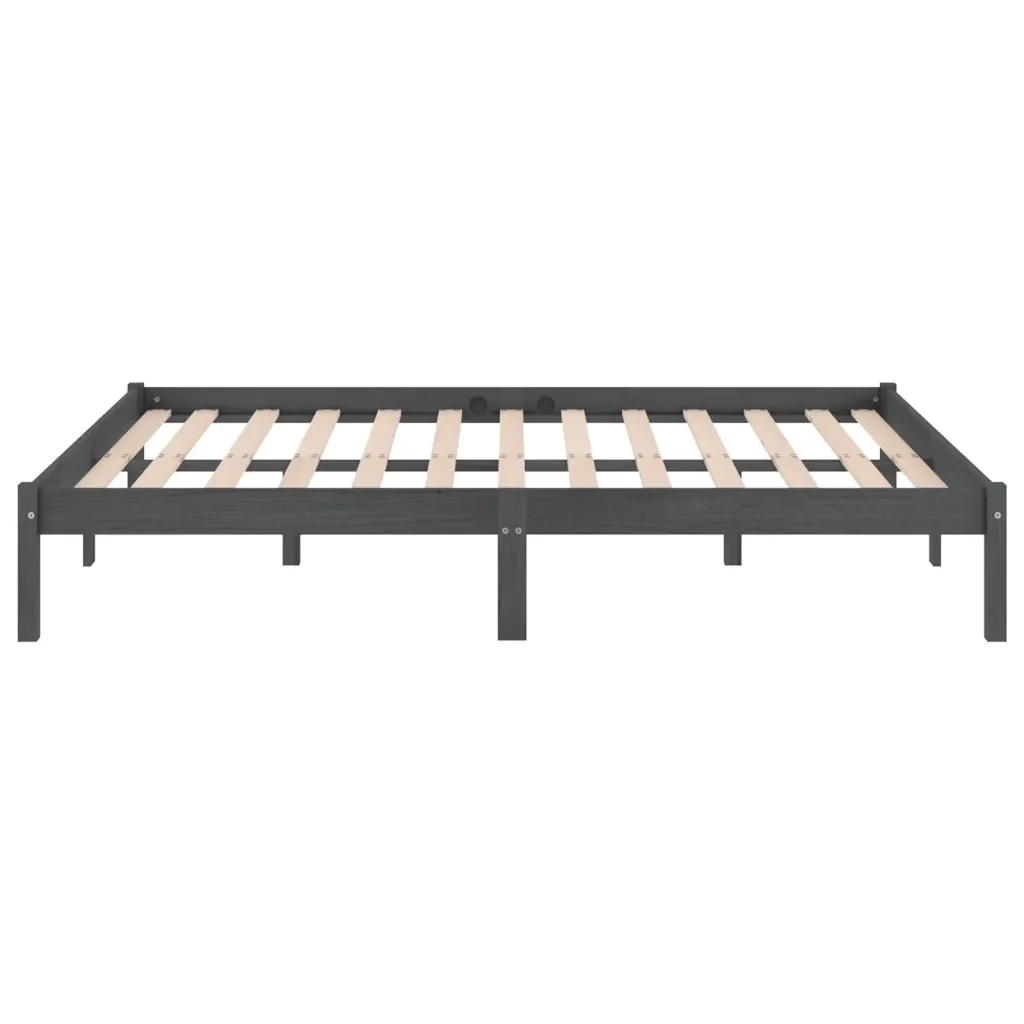 Letto matrimoniale | Letto per adulti | Giroletto Grigio in Legno Massello di Pino 200x200 cm - Image 5
