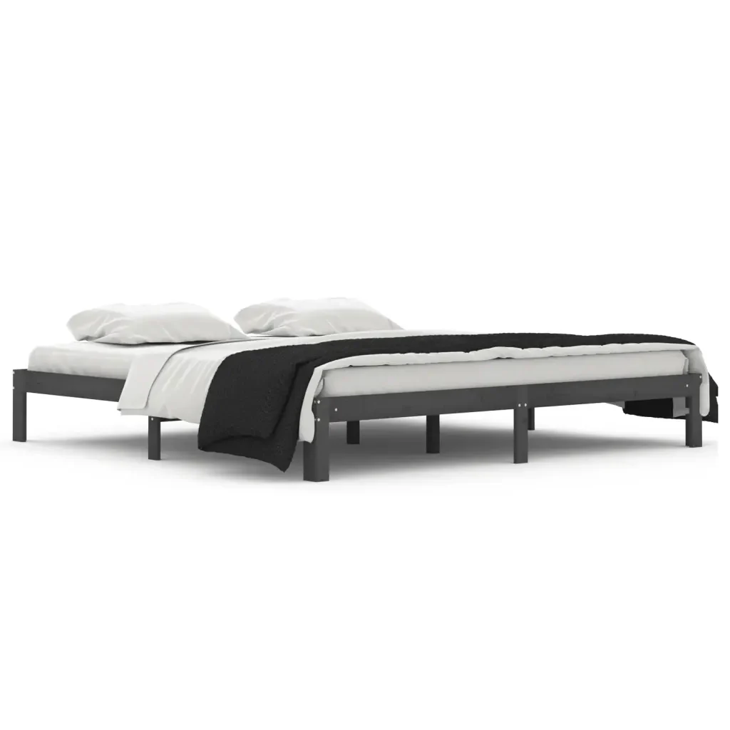 Letto matrimoniale | Letto per adulti | Giroletto Grigio in Legno Massello di Pino 200x200 cm