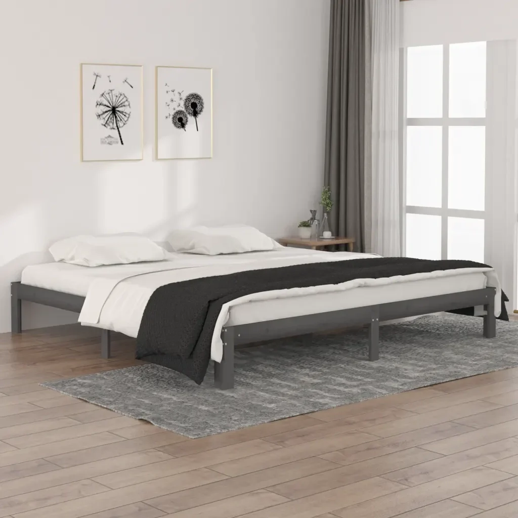 Letto matrimoniale | Letto per adulti | Giroletto Grigio in Legno Massello di Pino 200x200 cm - Image 2
