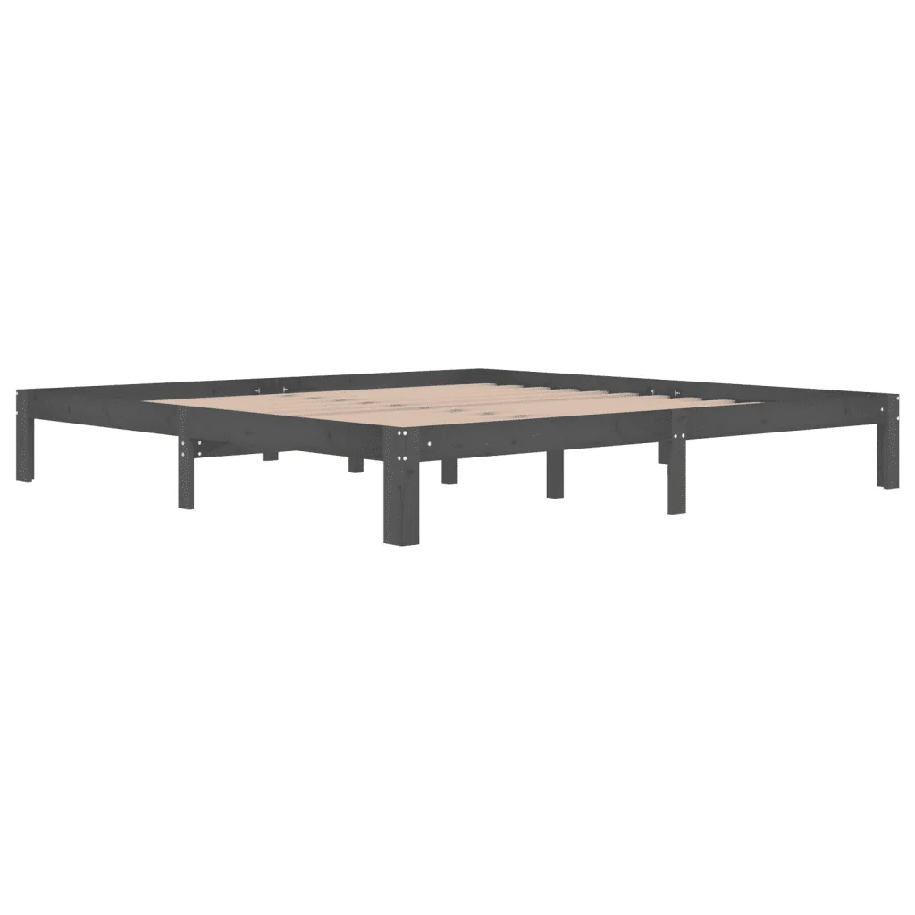 Letto matrimoniale | Letto per adulti | Giroletto Grigio in Legno Massello di Pino 200x200 cm - Image 4