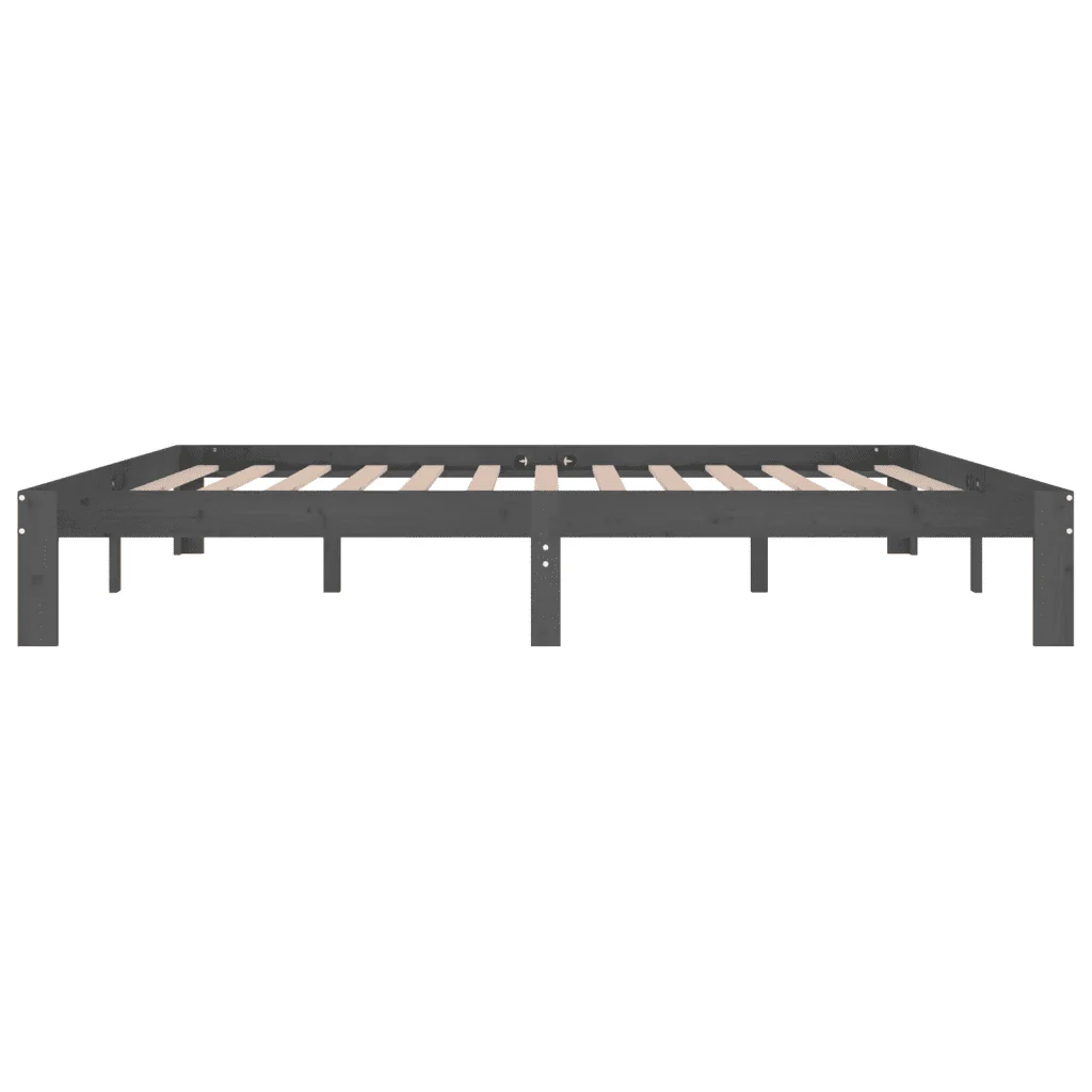 Letto matrimoniale | Letto per adulti | Giroletto Grigio in Legno Massello di Pino 200x200 cm - Image 5