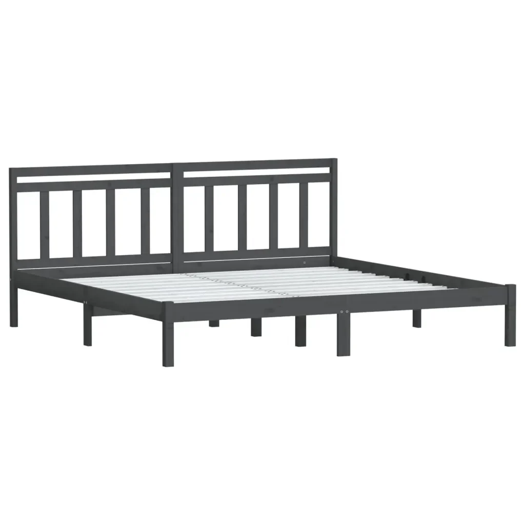 Letto matrimoniale | Letto per adulti | Giroletto Grigio in Legno Massello di Pino 200x200 cm - Image 4