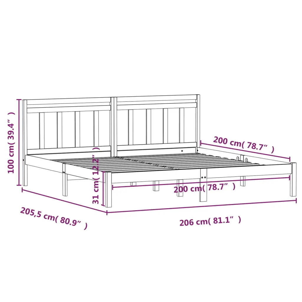 Letto matrimoniale | Letto per adulti | Giroletto Grigio in Legno Massello di Pino 200x200 cm - Image 9