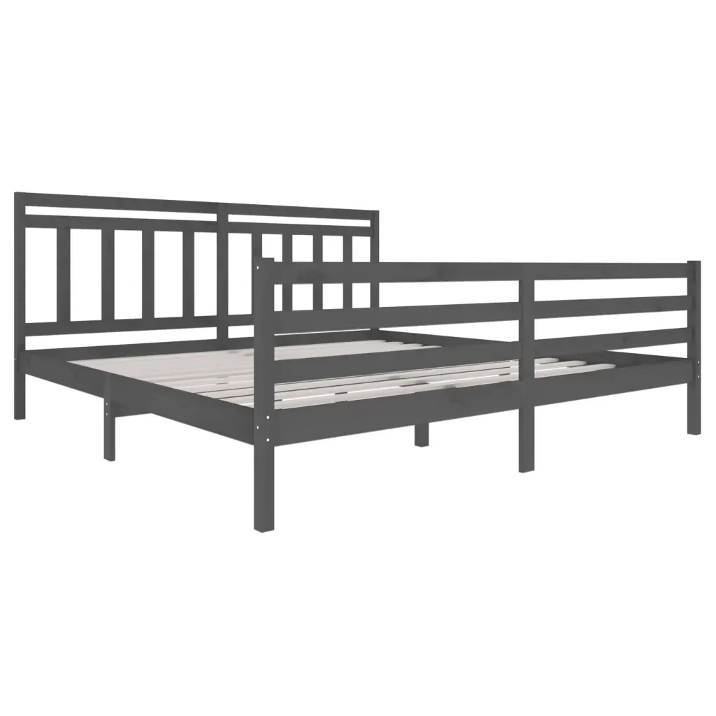 Letto matrimoniale | Letto per adulti | Giroletto Grigio in Legno Massello di Pino 200x200 cm - Image 4
