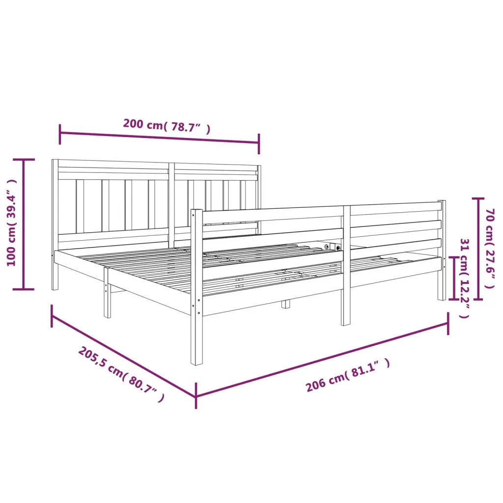 Letto matrimoniale | Letto per adulti | Giroletto Grigio in Legno Massello di Pino 200x200 cm - Image 7