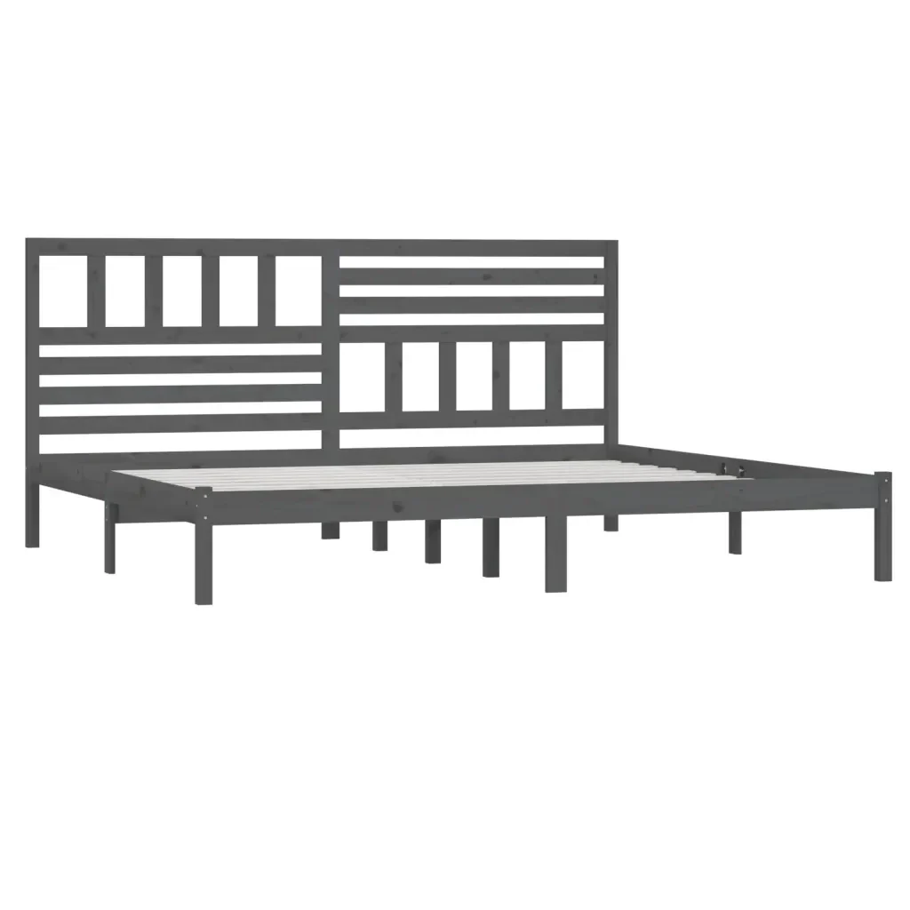 Letto matrimoniale | Letto per adulti | Giroletto Grigio in Legno Massello di Pino 200x200 cm - Image 4