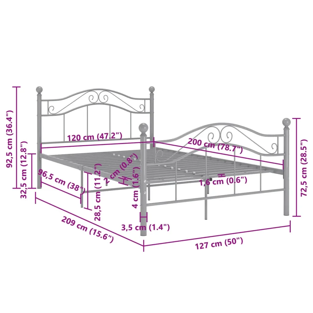 Letto matrimoniale | Letto per adulti | Giroletto Grigio in Metallo 120x200 cm - Image 8