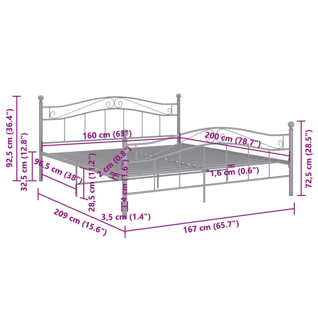 Letto matrimoniale | Letto per adulti | Giroletto Grigio in Metallo 160x200 cm - Image 8