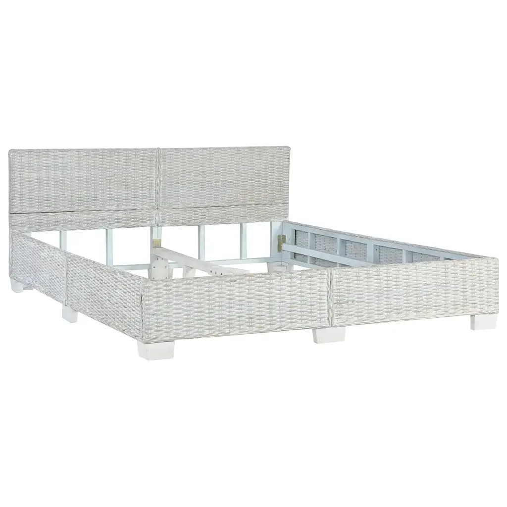 Letto matrimoniale | Letto per adulti | Giroletto Grigio in Rattan Naturale 160x200 cm - Image 2