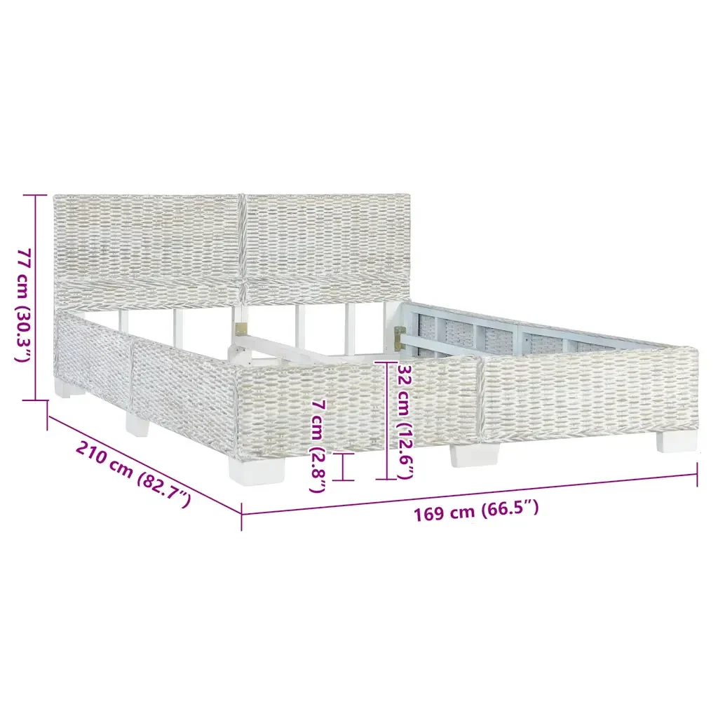 Letto matrimoniale | Letto per adulti | Giroletto Grigio in Rattan Naturale 160x200 cm - Image 6