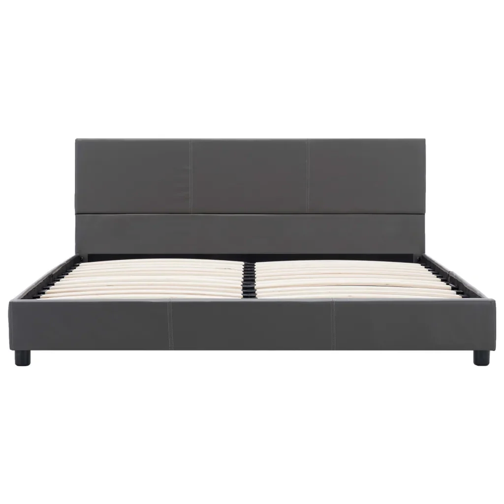 Letto matrimoniale | Letto per adulti | Giroletto Grigio in Similpelle 140x200 cm - Image 3