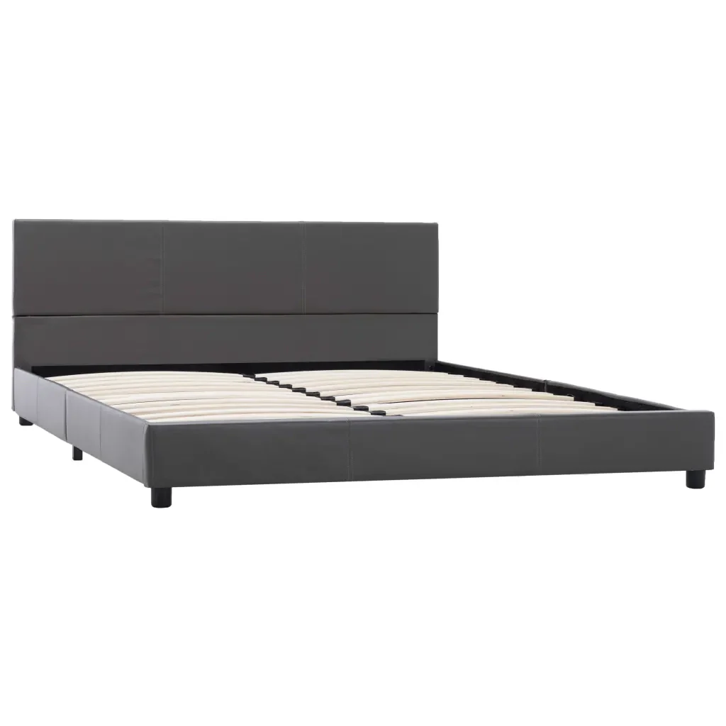 Letto matrimoniale | Letto per adulti | Giroletto Grigio in Similpelle 160x200 cm - Image 2