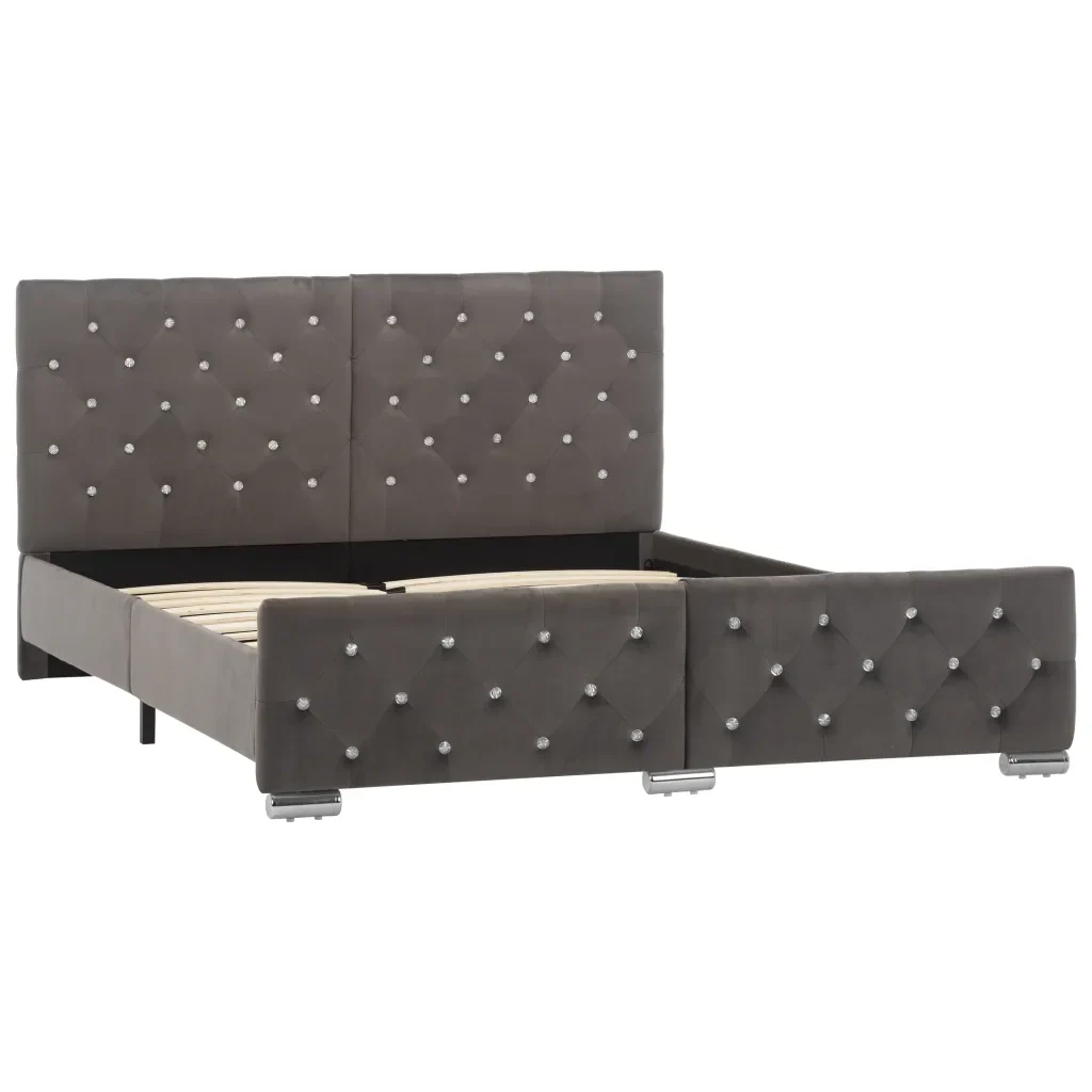 Letto matrimoniale | Letto per adulti | Giroletto Grigio in Velluto 140x200 cm - Image 2