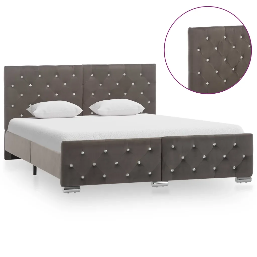 Letto matrimoniale | Letto per adulti | Giroletto Grigio in Velluto 140x200 cm - Image 3