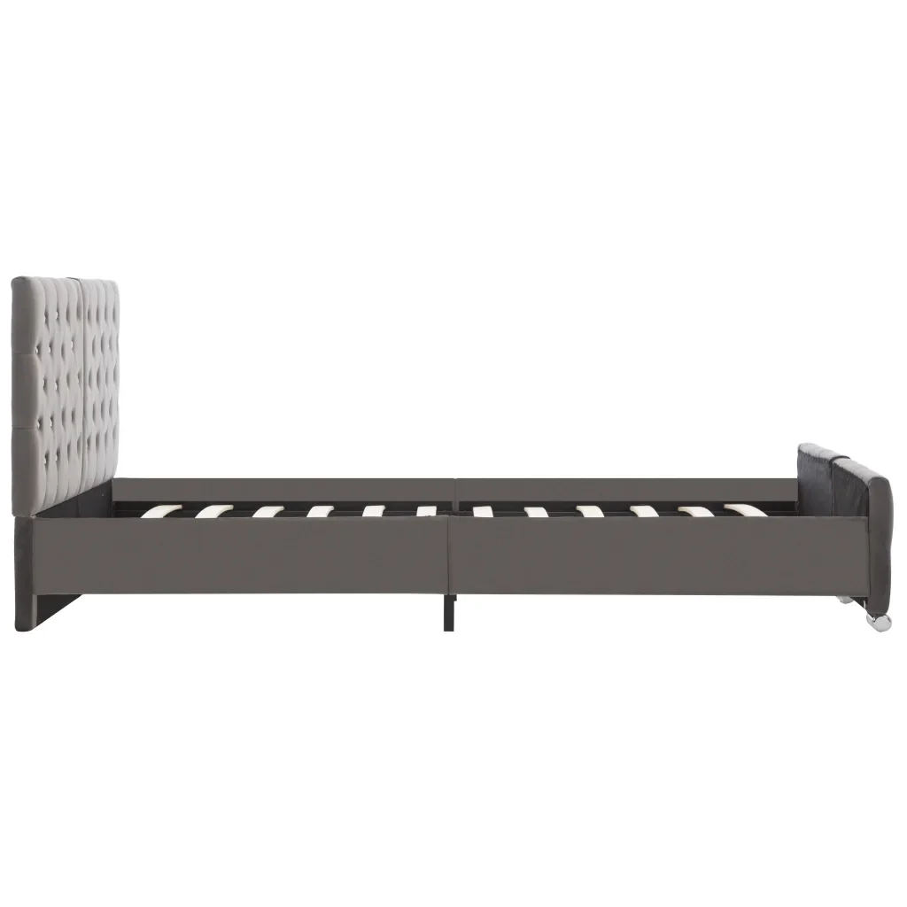Letto matrimoniale | Letto per adulti | Giroletto Grigio in Velluto 140x200 cm - Image 5
