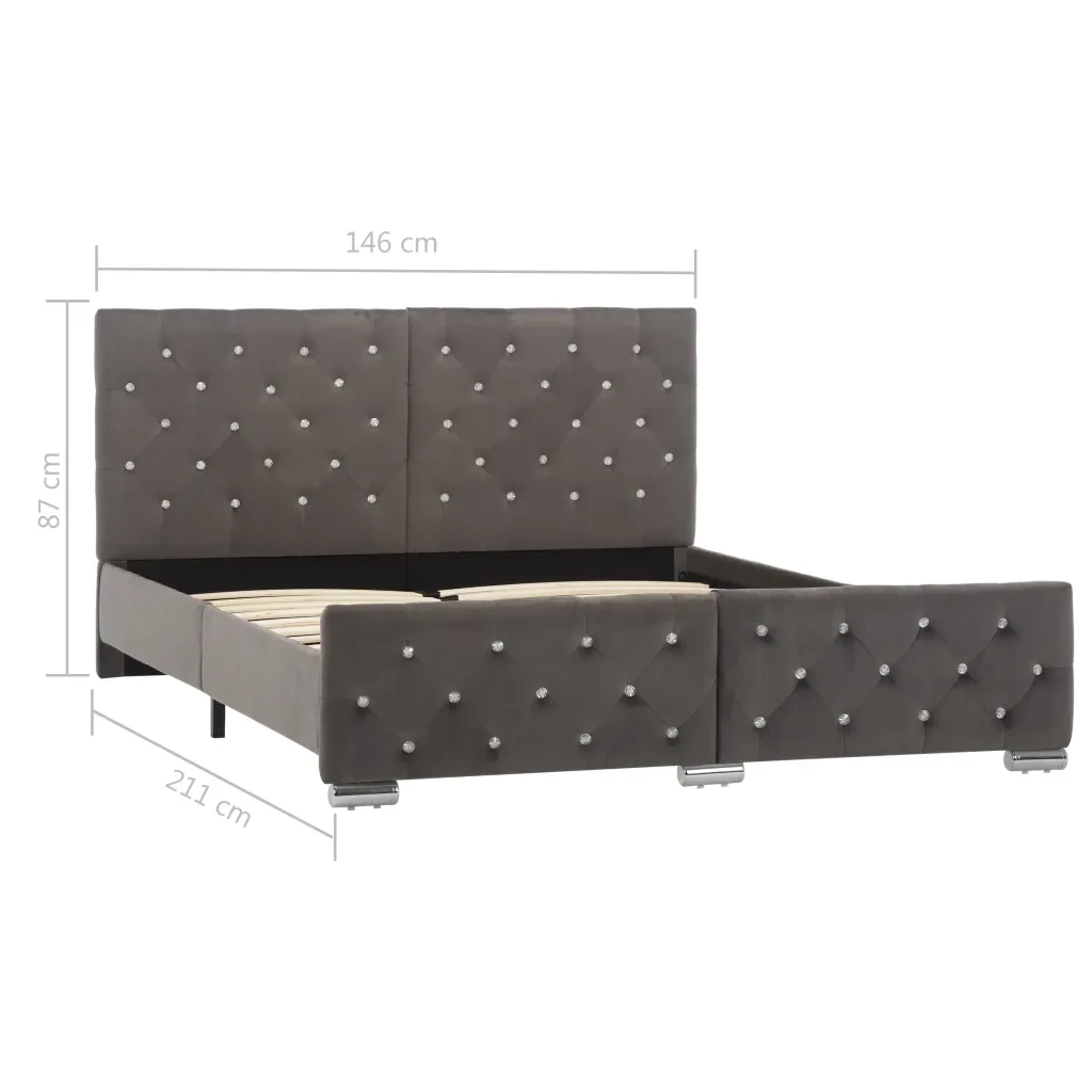 Letto matrimoniale | Letto per adulti | Giroletto Grigio in Velluto 140x200 cm - Image 8