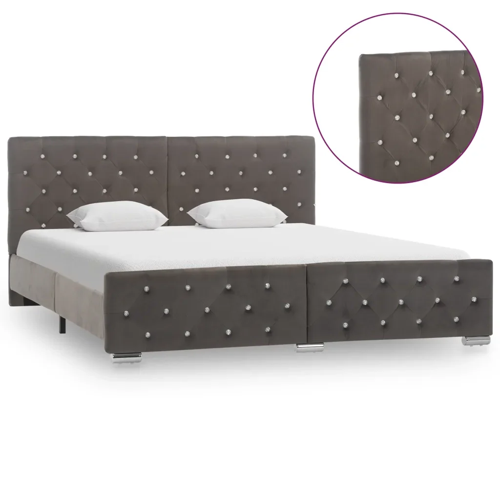 Letto matrimoniale | Letto per adulti | Giroletto Grigio in Velluto 160x200 cm - Image 3