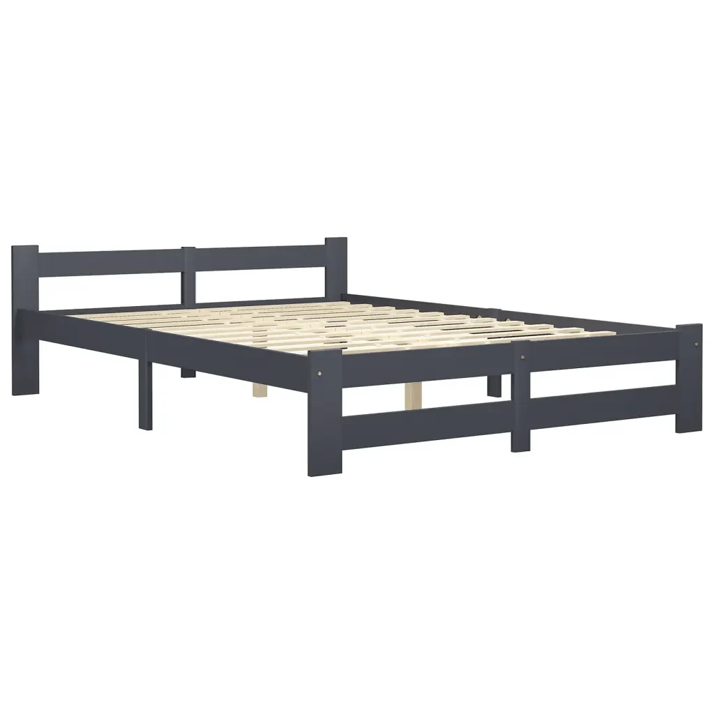 Letto matrimoniale | Letto per adulti | Giroletto Grigio Scuro in Legno Massello di Pino 160x200 cm