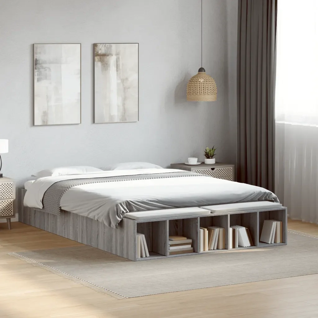 Letto matrimoniale | Letto per adulti | Giroletto Grigio Sonoma 120x190 cm in Legno Multistrato - Image 2