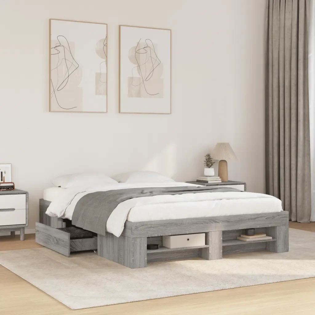 Letto matrimoniale | Letto per adulti | Giroletto Grigio Sonoma 120x190 cm in Legno Multistrato - Image 2