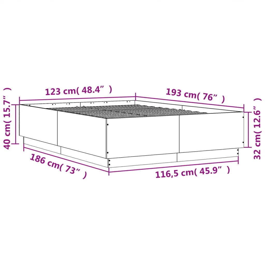 Letto matrimoniale | Letto per adulti | Giroletto Grigio Sonoma 120x190 cm in Legno Multistrato - Image 9