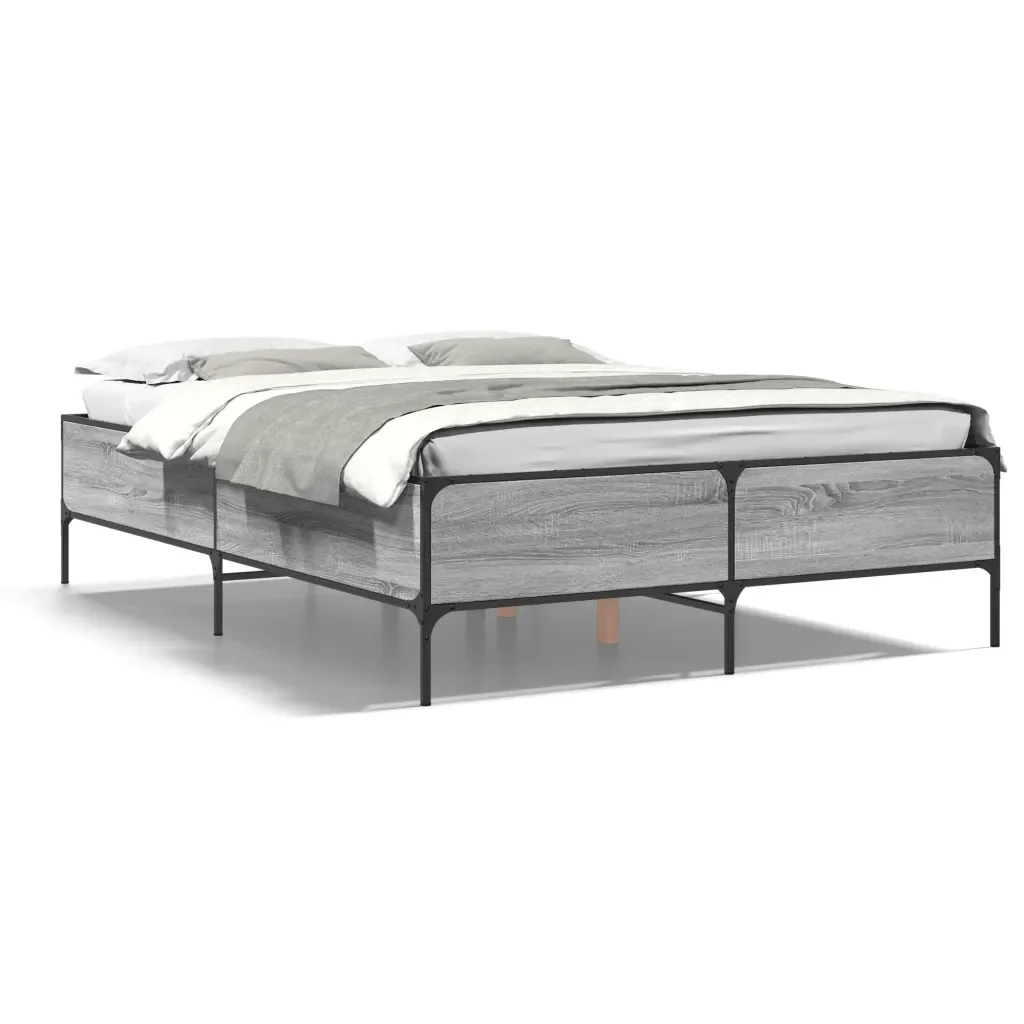Letto matrimoniale | Letto per adulti | Giroletto Grigio Sonoma 120x190 cm in Legno Multistrato Metallo