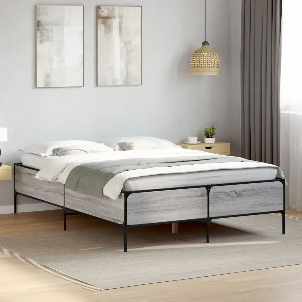 Letto matrimoniale | Letto per adulti | Giroletto Grigio Sonoma 120x190 cm in Legno Multistrato Metallo - Image 2