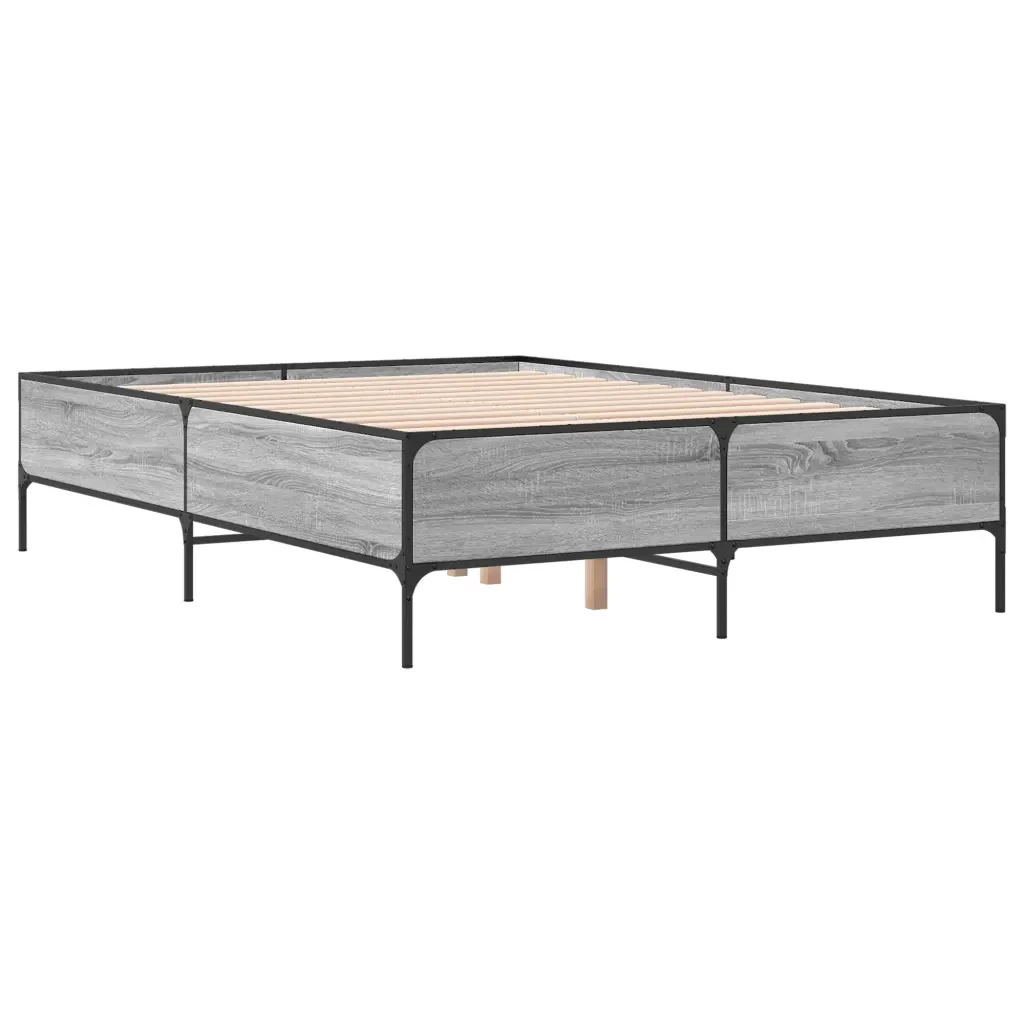 Letto matrimoniale | Letto per adulti | Giroletto Grigio Sonoma 120x190 cm in Legno Multistrato Metallo - Image 3