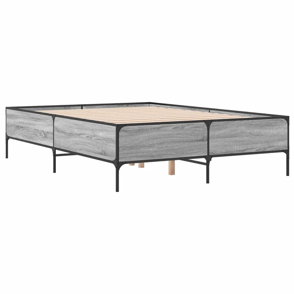 Letto matrimoniale | Letto per adulti | Giroletto Grigio Sonoma 120x190 cm in Legno Multistrato Metallo - Image 6
