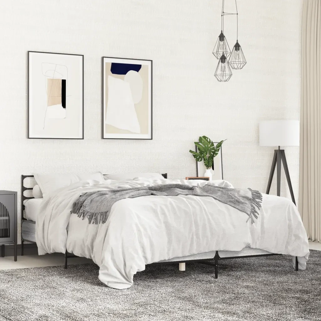 Letto matrimoniale | Letto per adulti | Giroletto Grigio Sonoma 120x190 cm in Legno Multistrato Metallo - Image 2