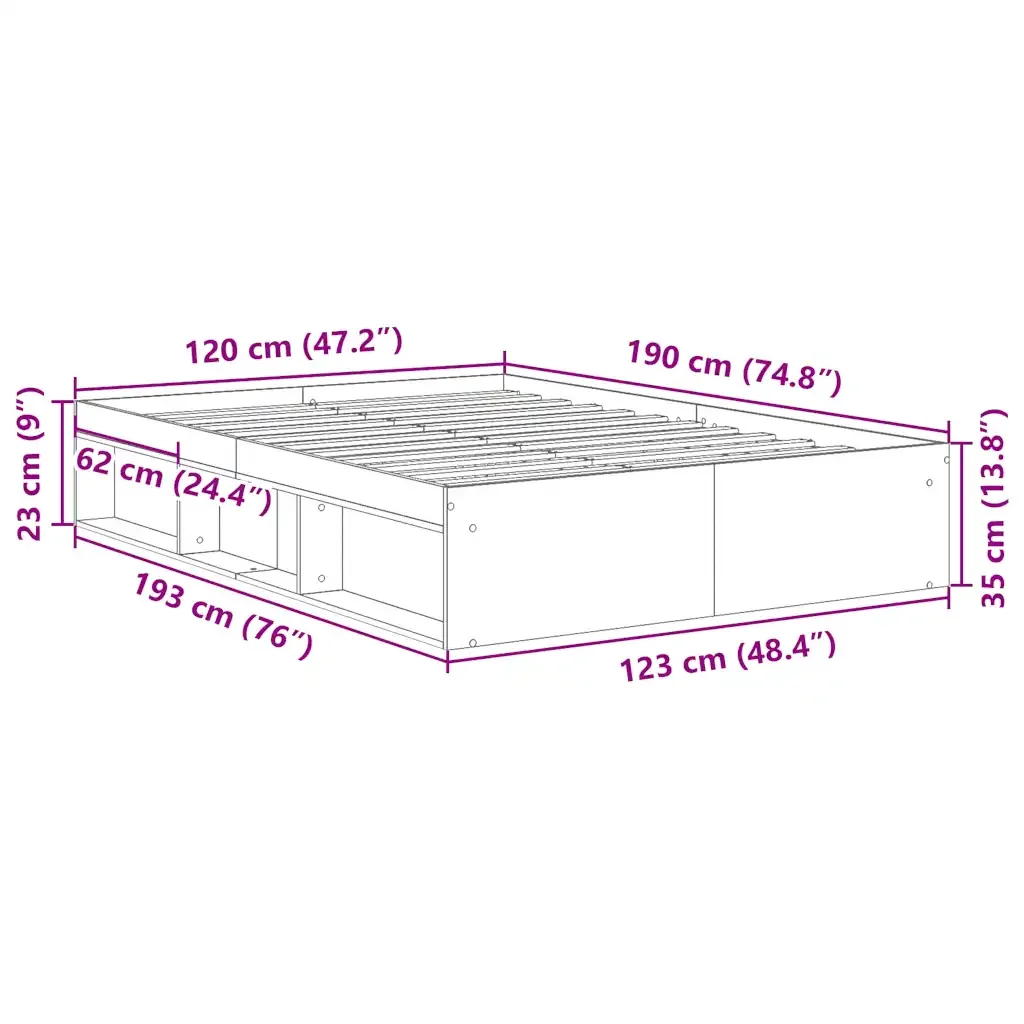 Letto matrimoniale | Letto per adulti | Giroletto Grigio Sonoma 120x190 cm Small Double - Image 10