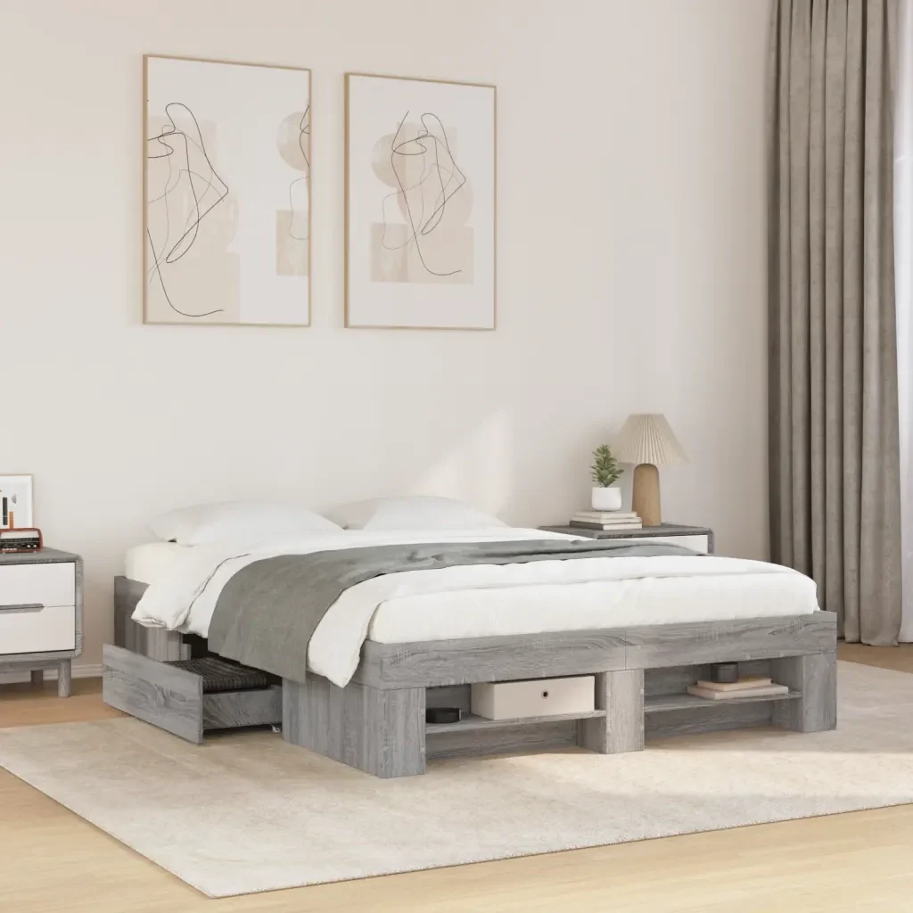Letto matrimoniale | Letto per adulti | Giroletto Grigio Sonoma 120x200 cm in Legno Multistrato - Image 2