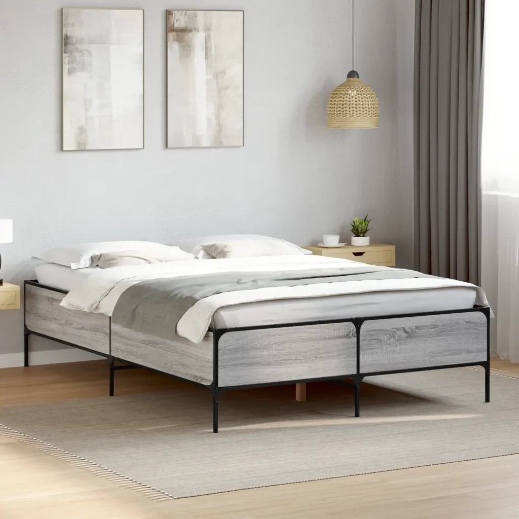 Letto matrimoniale | Letto per adulti | Giroletto Grigio Sonoma 120x200 cm in Legno Multistrato Metallo - Image 2
