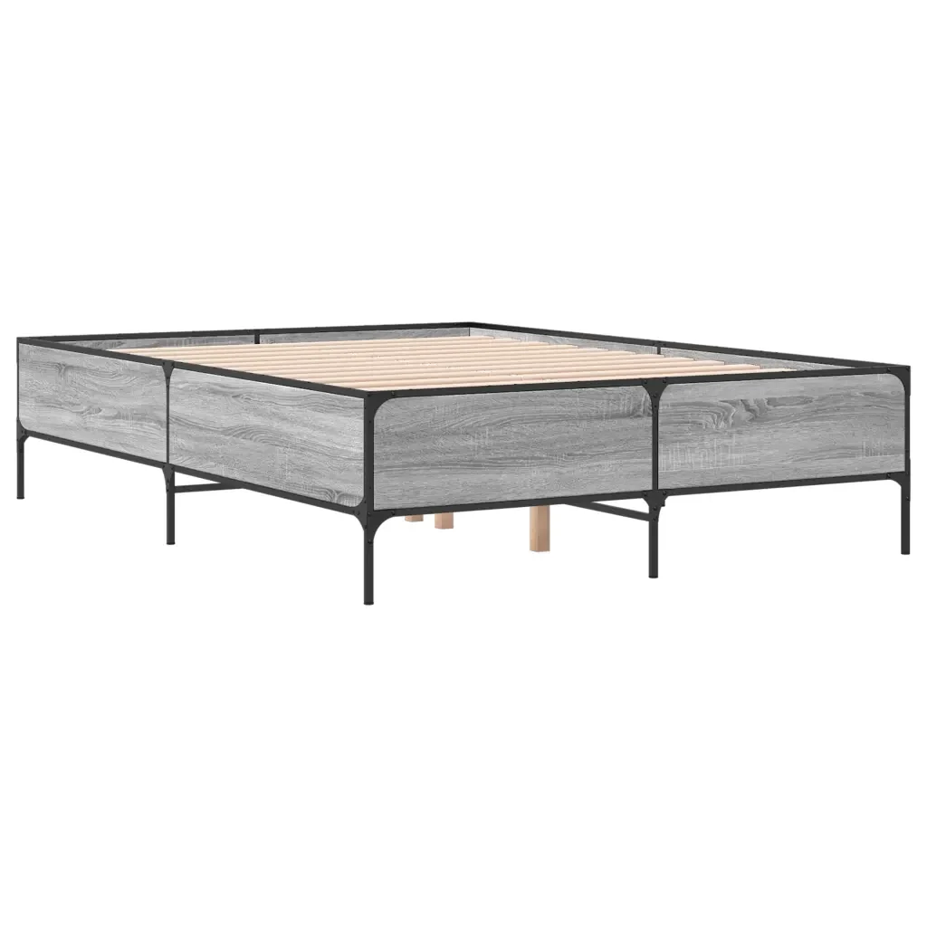 Letto matrimoniale | Letto per adulti | Giroletto Grigio Sonoma 120x200 cm in Legno Multistrato Metallo - Image 3