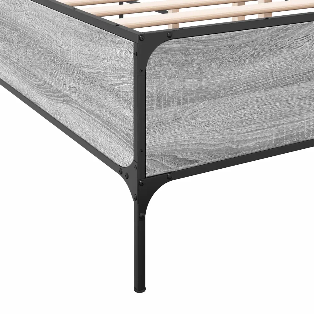 Letto matrimoniale | Letto per adulti | Giroletto Grigio Sonoma 120x200 cm in Legno Multistrato Metallo - Image 7