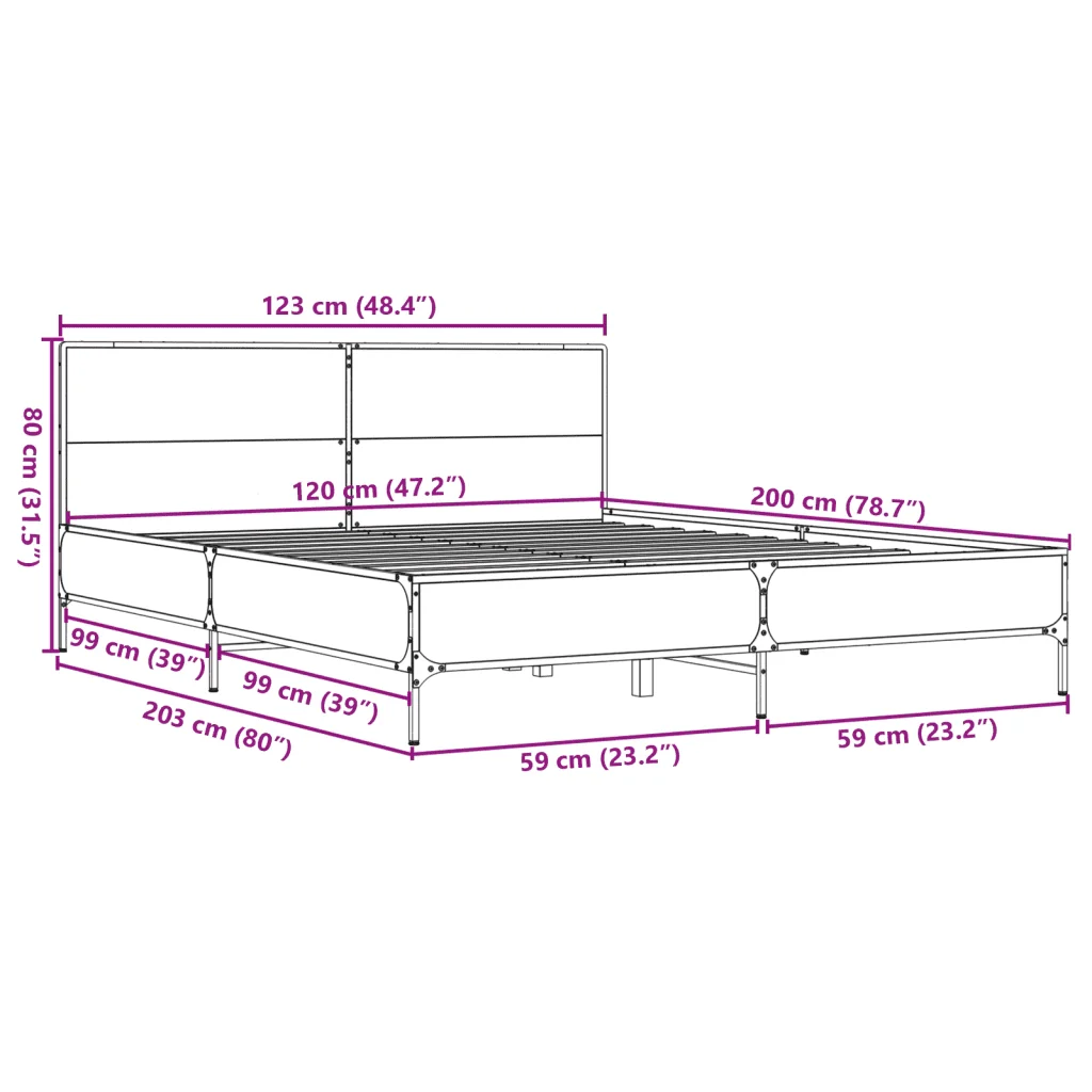 Letto matrimoniale | Letto per adulti | Giroletto Grigio Sonoma 120x200 cm in Legno Multistrato Metallo - Image 9