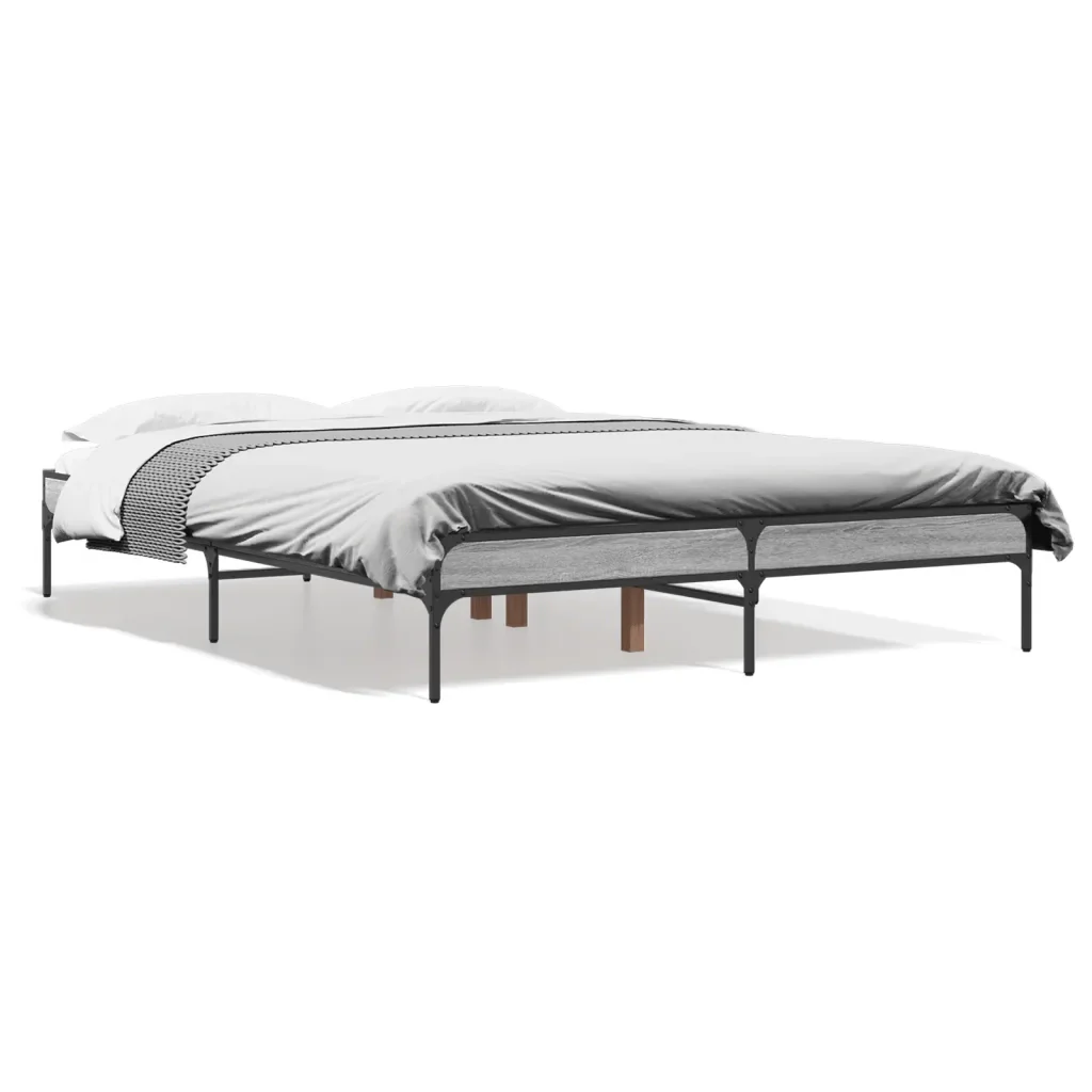 Letto matrimoniale | Letto per adulti | Giroletto Grigio Sonoma 120x200 cm in Legno Multistrato Metallo