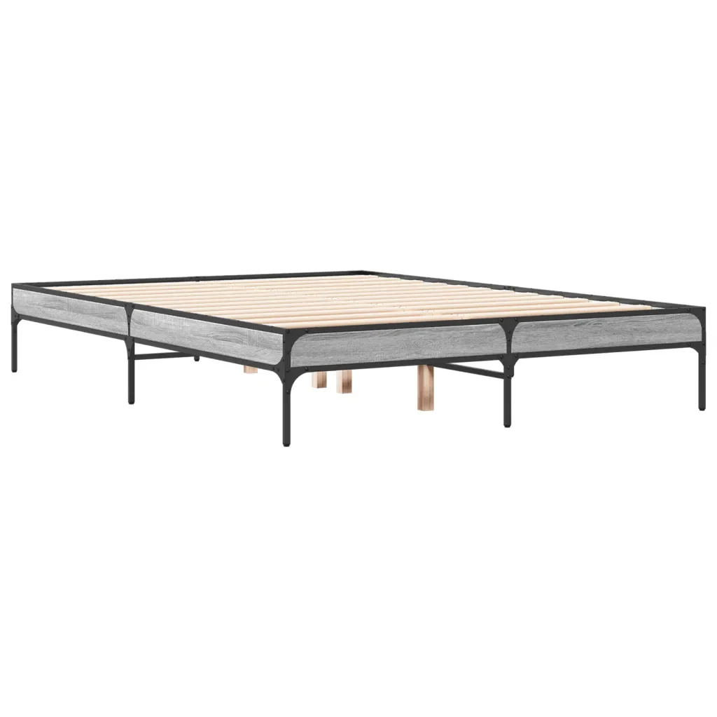 Letto matrimoniale | Letto per adulti | Giroletto Grigio Sonoma 120x200 cm in Legno Multistrato Metallo - Image 4