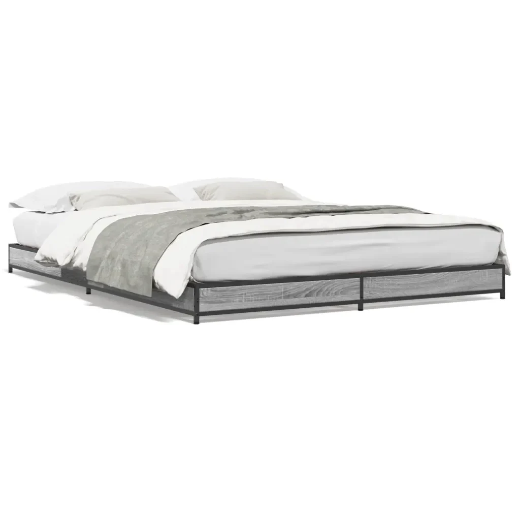 Letto matrimoniale | Letto per adulti | Giroletto Grigio Sonoma 120x200 cm in Legno Multistrato Metallo