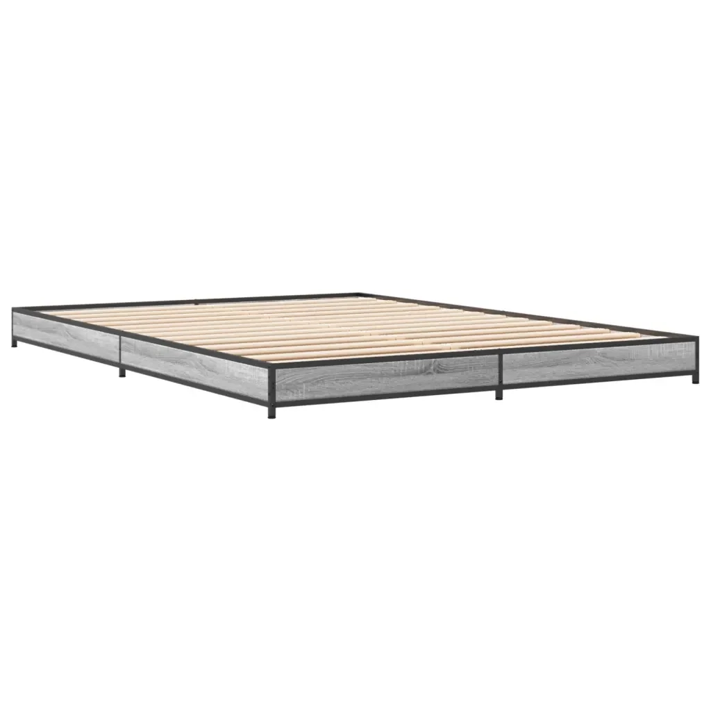 Letto matrimoniale | Letto per adulti | Giroletto Grigio Sonoma 120x200 cm in Legno Multistrato Metallo - Image 4