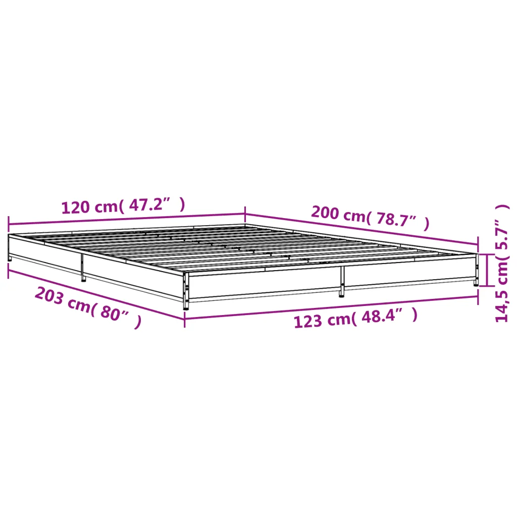Letto matrimoniale | Letto per adulti | Giroletto Grigio Sonoma 120x200 cm in Legno Multistrato Metallo - Image 9