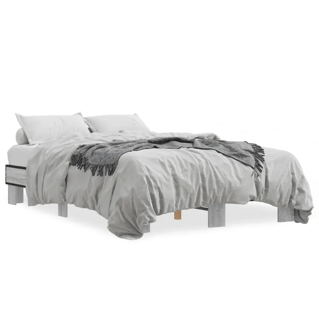 Letto matrimoniale | Letto per adulti | Giroletto Grigio Sonoma 120x200 cm in Legno Multistrato Metallo