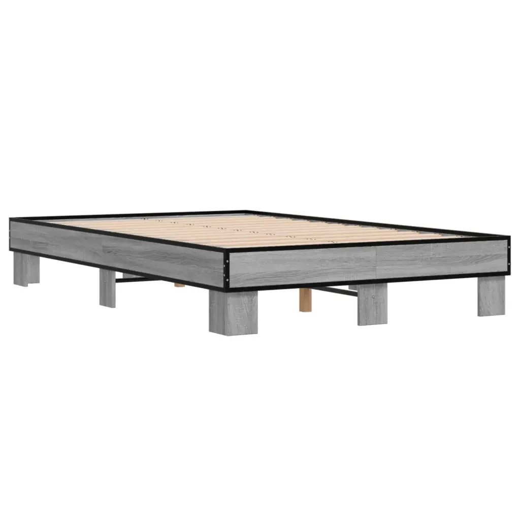 Letto matrimoniale | Letto per adulti | Giroletto Grigio Sonoma 120x200 cm in Legno Multistrato Metallo - Image 4