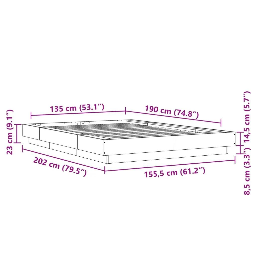 Letto matrimoniale | Letto per adulti | Giroletto Grigio Sonoma 135x190 cm in Legno Multistrato - Image 10
