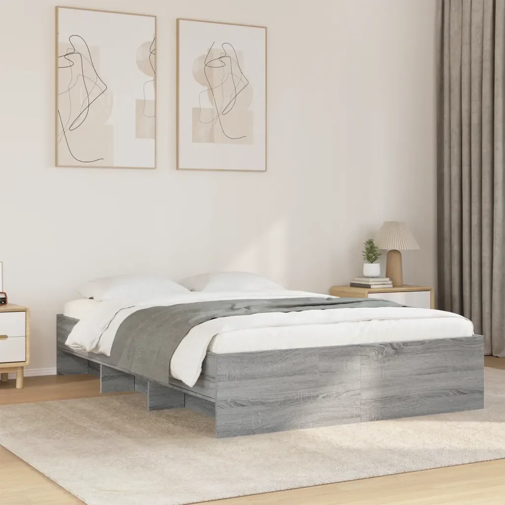 Letto matrimoniale | Letto per adulti | Giroletto Grigio Sonoma 135x190 cm in Legno Multistrato - Image 2