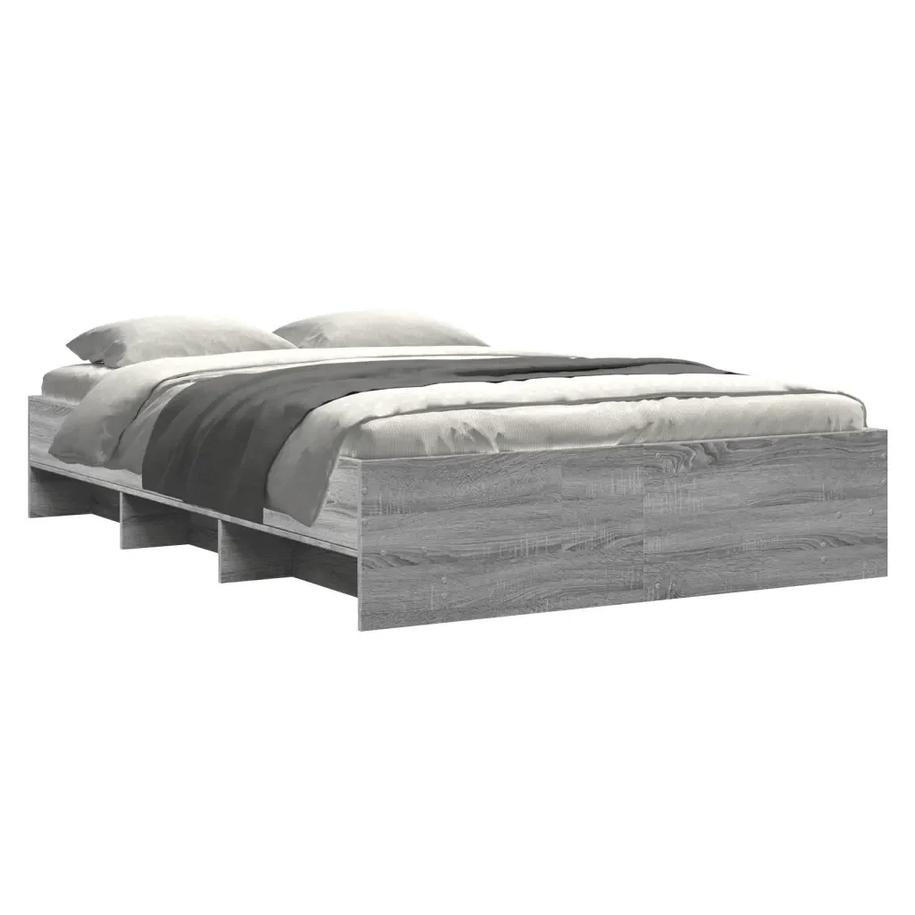 Letto matrimoniale | Letto per adulti | Giroletto Grigio Sonoma 135x190 cm in Legno Multistrato - Image 4