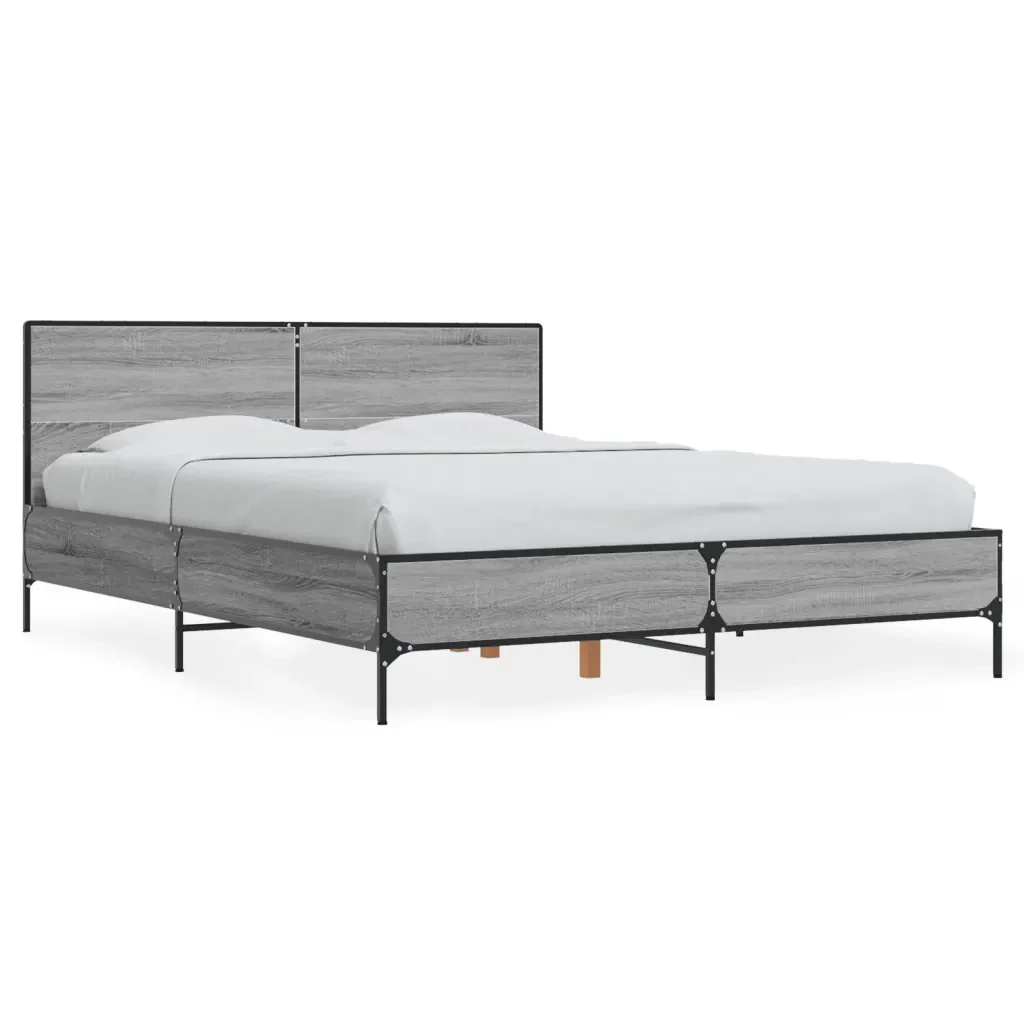 Letto matrimoniale | Letto per adulti | Giroletto Grigio Sonoma 135x190 cm in Legno Multistrato Metallo