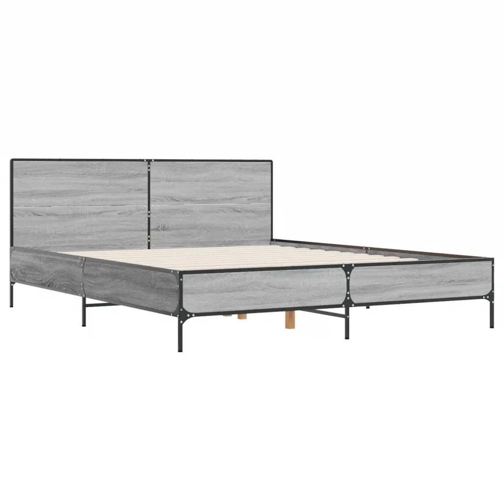 Letto matrimoniale | Letto per adulti | Giroletto Grigio Sonoma 135x190 cm in Legno Multistrato Metallo - Image 3
