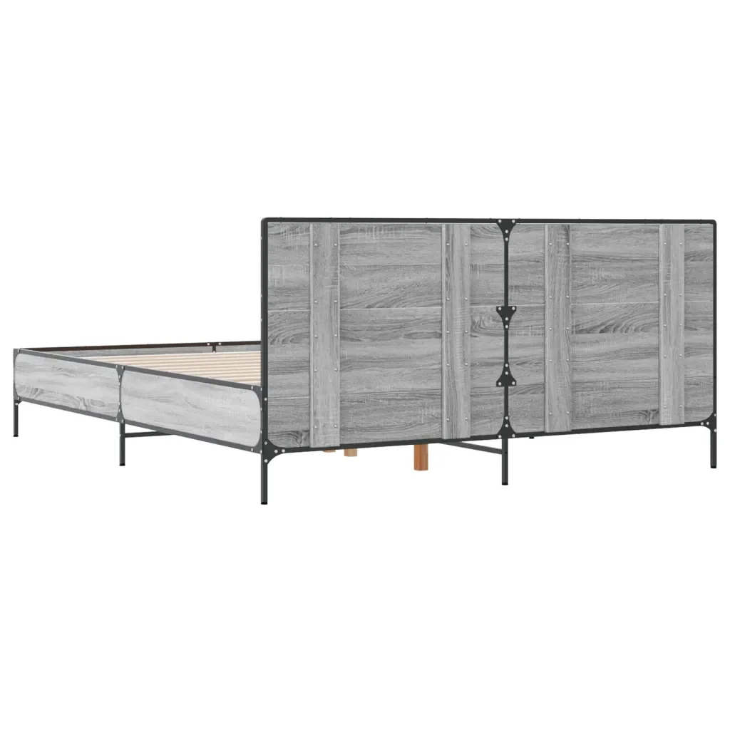 Letto matrimoniale | Letto per adulti | Giroletto Grigio Sonoma 135x190 cm in Legno Multistrato Metallo - Image 6